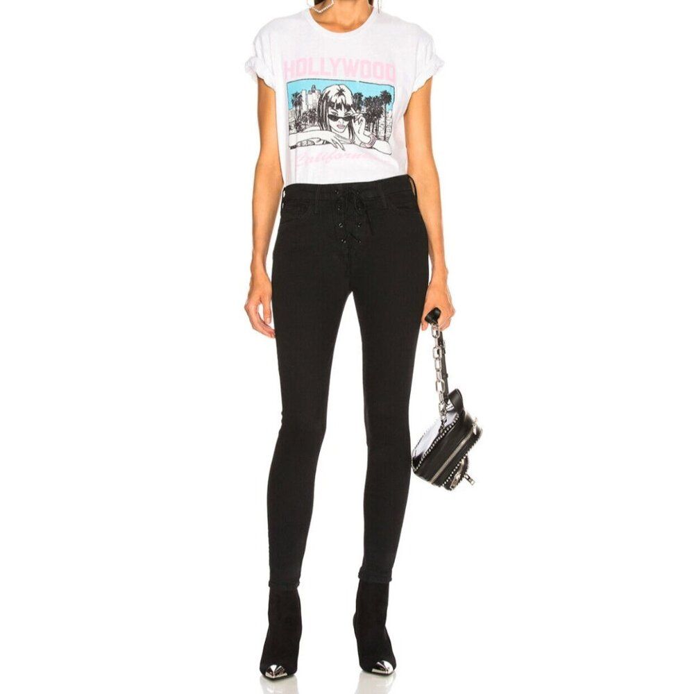 Mother High Waisted Lace Up Looker Ankle In Not Guilty (Black) Size 30 $218